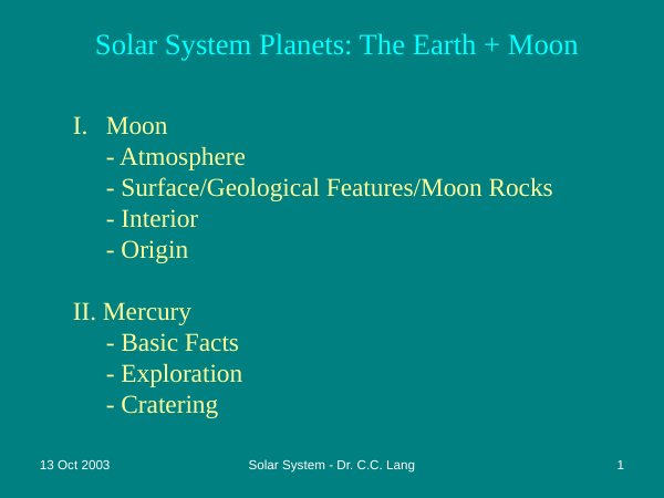 The Moon and Mercury: Geology, Exploration and Origin PowerPoint