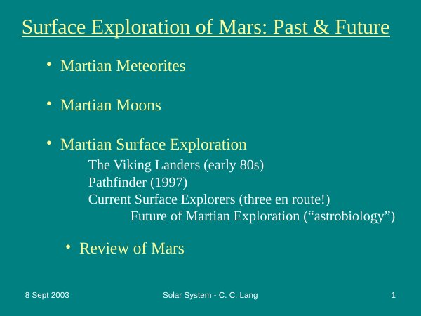 Surface Exploration of Mars: Past and Future PowerPoint