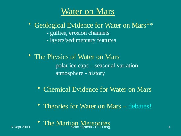 Water on Mars: The Evidence and the Debate PowerPoint